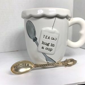 Tea Mug by Mud Pie 3piece Set Tea  Mug,Hug In A Cup With Lid And Spoon